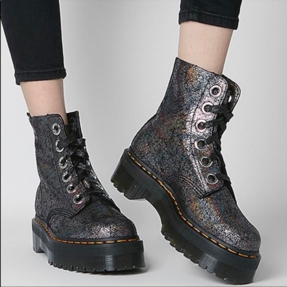 DOC DR MARTENS MOLLY METALLIC LEATHER Gunmetal Iridescent Crackle 8/39